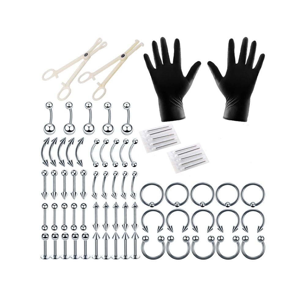 74 Piece Steel Belly Ring Tongue Body Jewelry Piercing Kit