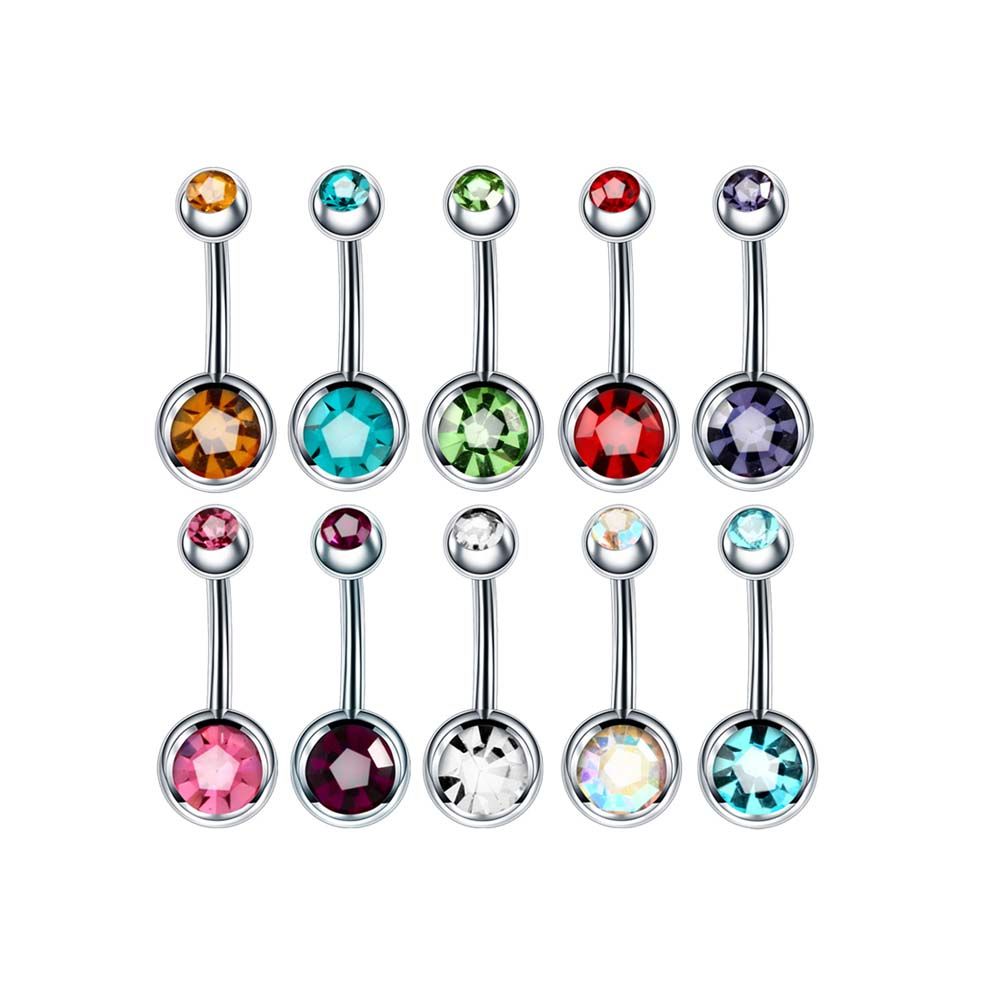 10 Pack 14G Belly Button Rings Jewelry Crystal Balls Navel Piercing Jewelry