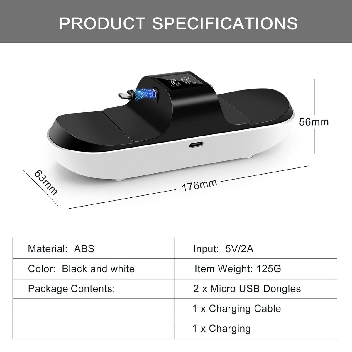 PS5 Wireless Controller Charger LED USB Charging Dock Station 2V/5A Charger With Magnetic Interface for Playstation 5 Gamepad