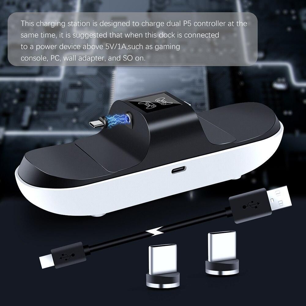 PS5 Wireless Controller Charger LED USB Charging Dock Station 2V/5A Charger With Magnetic Interface for Playstation 5 Gamepad