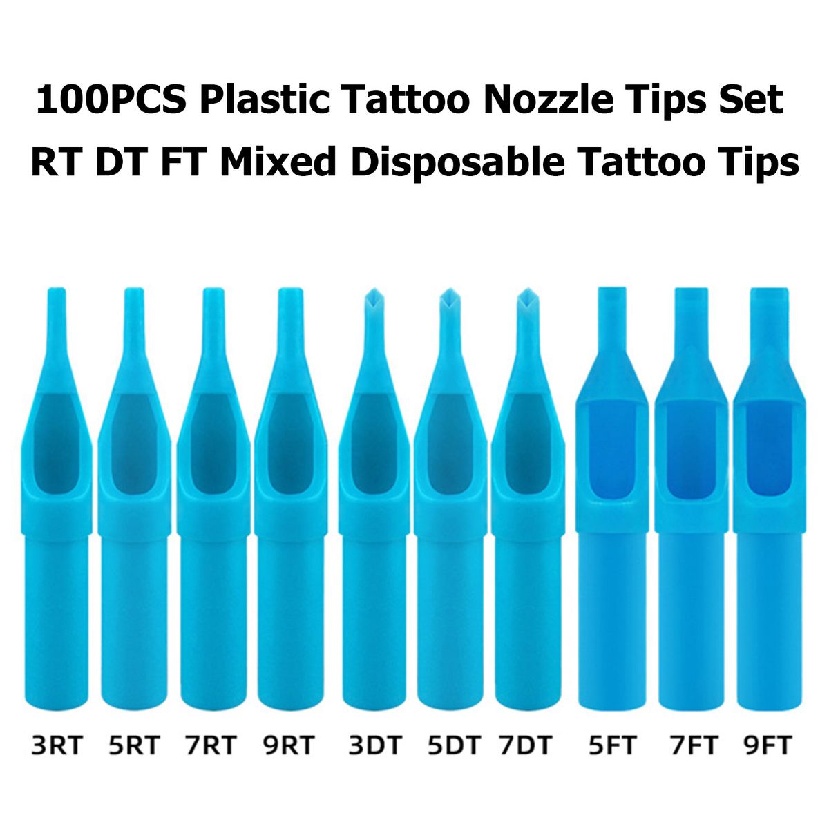 100PCS Plastic Tattoo Nozzle Tips Set RT DT FT Mixed