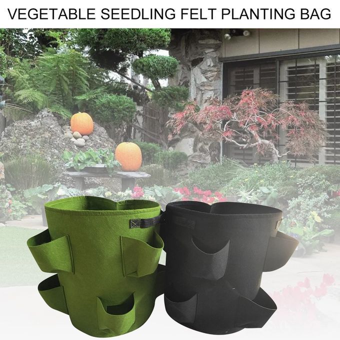 Strawberry Grow Bags For Plant Hanging Plant Grow Pots Felt Planting Bag-green