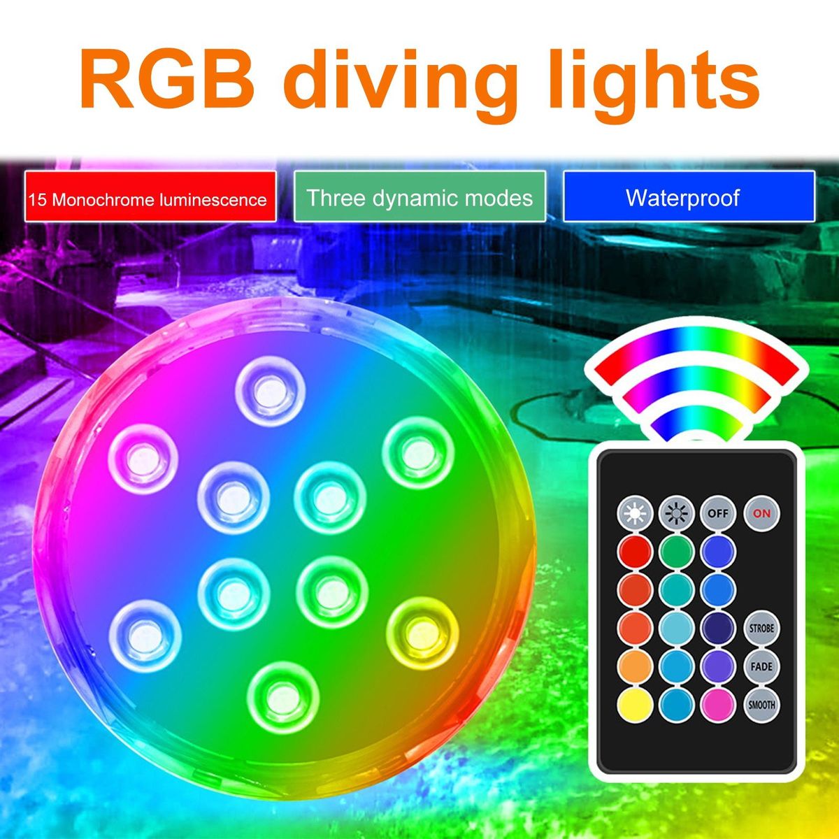1 Set RGB Submersible Light RGB Color Changing Aquarium Fish Tank LED Lamp White