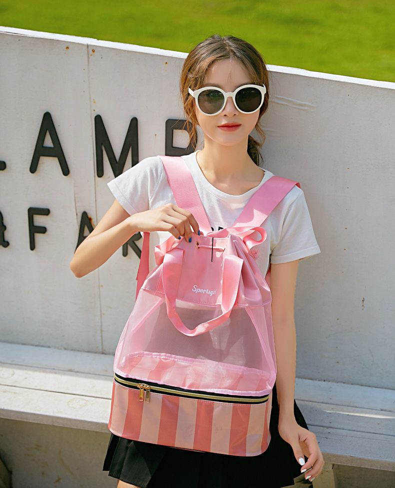 Women Swimming Bag Mesh Handbags Wet Dry Backpack Net Tas