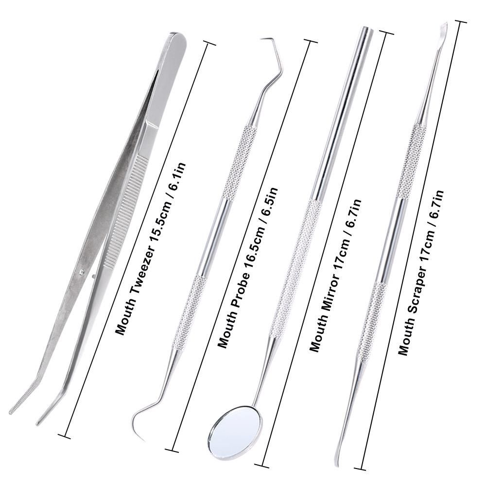 4Pcs Stainless Steel Dental Instruments Mouth Mirror Probe Scraper Tweezers Teeth Hygiene Kit Oral Care