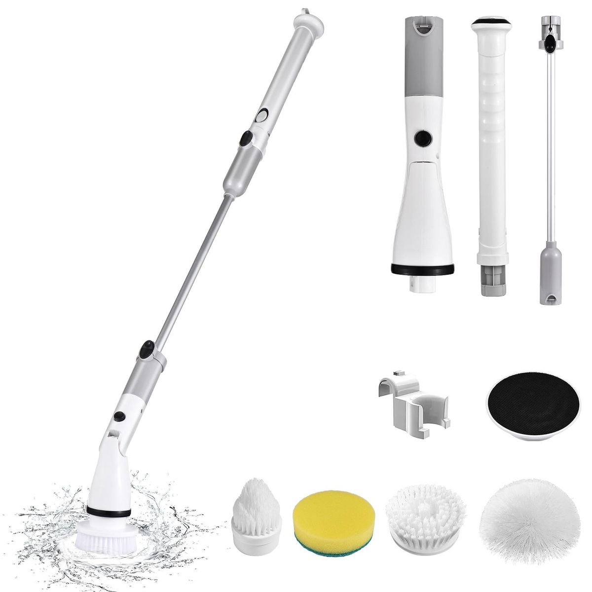 Electric Spin Scrubber Cordless Handheld Cleaning Brush with Adjustable Extension Handle 4 Brush Heads 4000mAH Battery for Kitchen Bathroom Wall Window Floor