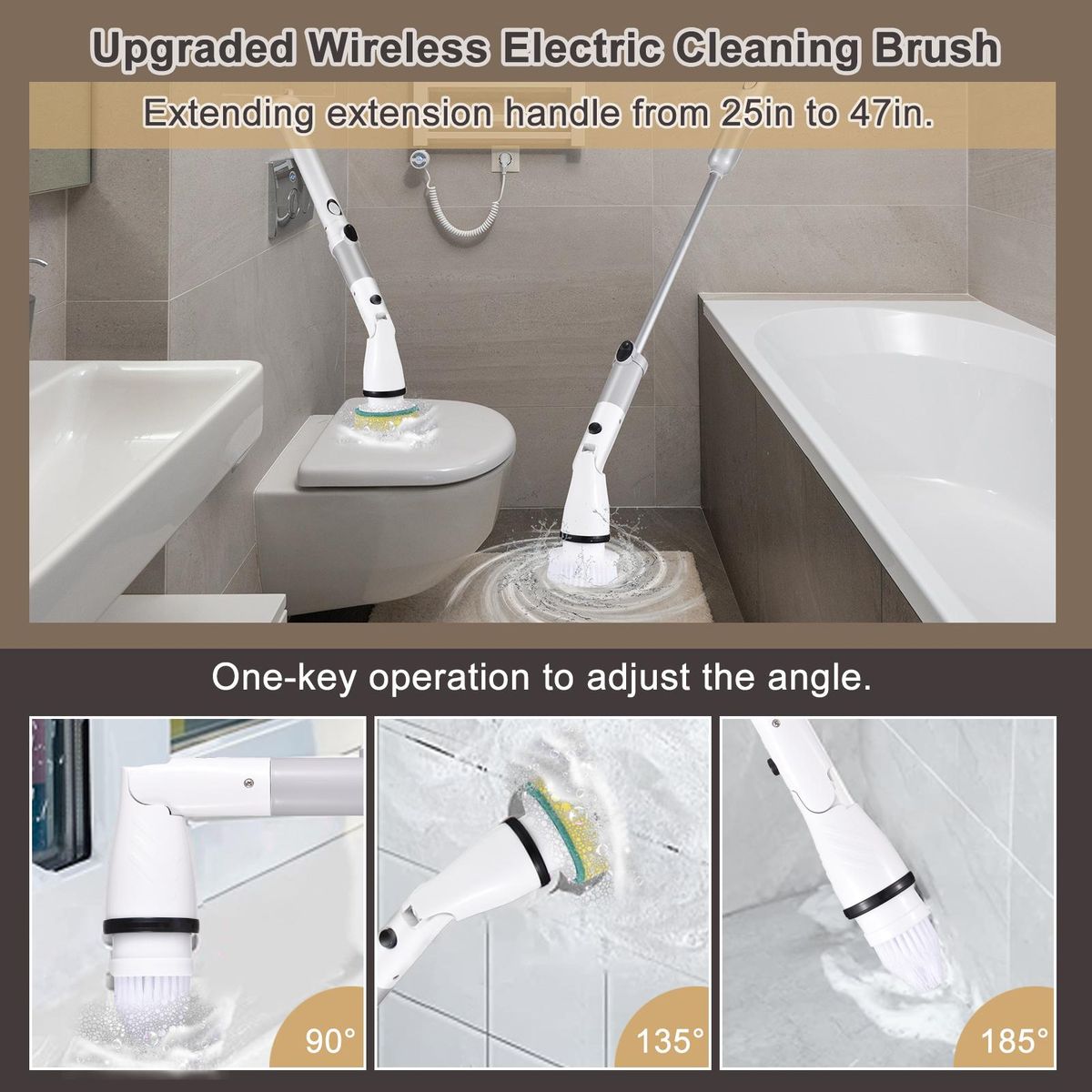 Electric Spin Scrubber Cordless Handheld Cleaning Brush with Adjustable Extension Handle 4 Brush Heads 4000mAH Battery for Kitchen Bathroom Wall Window Floor