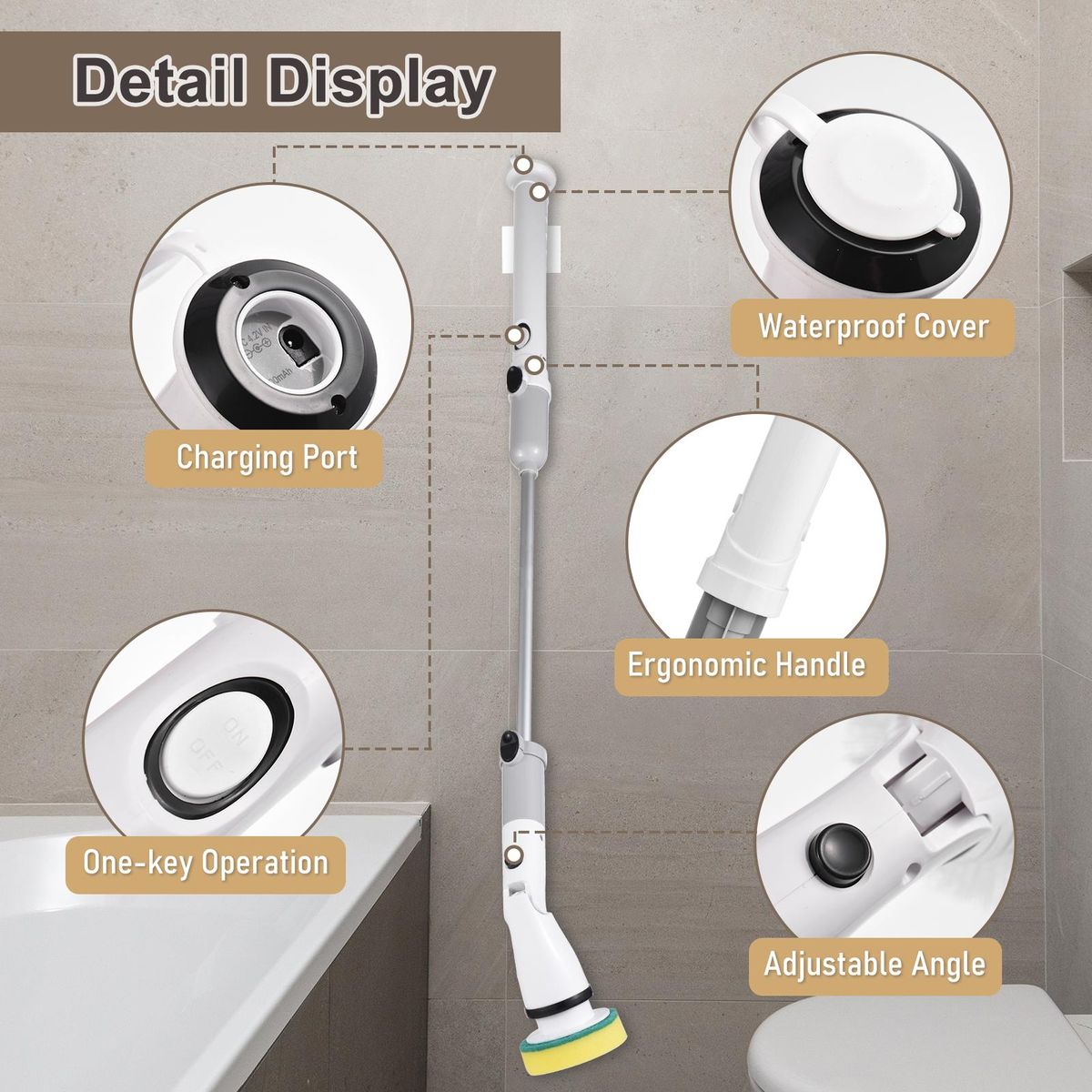 Electric Spin Scrubber Cordless Handheld Cleaning Brush with Adjustable Extension Handle 4 Brush Heads 4000mAH Battery for Kitchen Bathroom Wall Window Floor