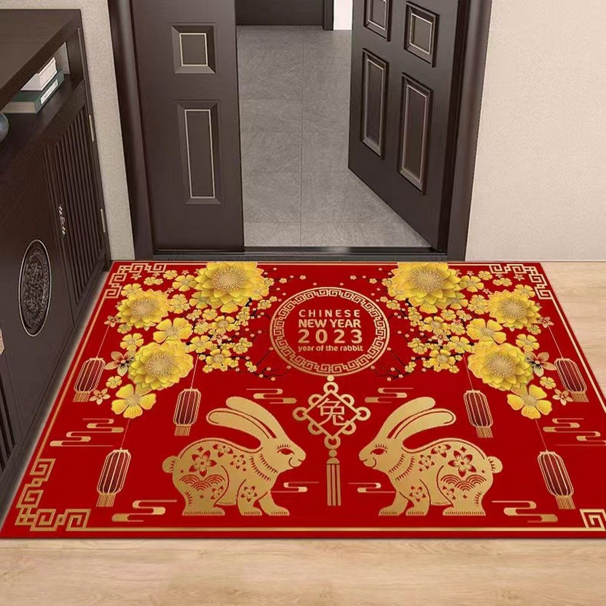 Door Carpet Chinese Zodiac Rabbit Floor Carpet Festival Party Decor