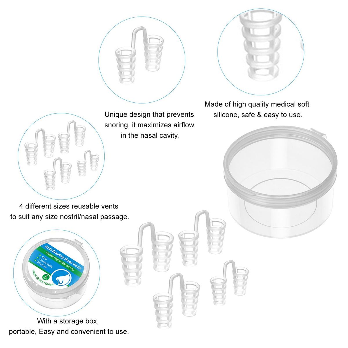 4PCS/Set Anti Snoring Nose Clip Silicone Snoring Solution Device Sleeping Aid Nasal Dilators