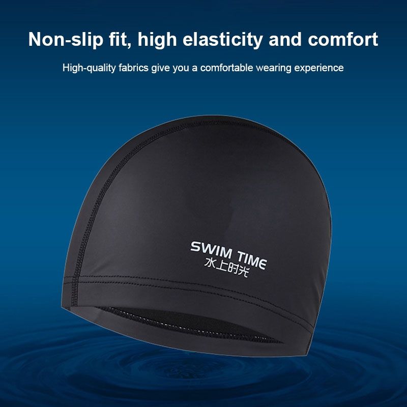 PU Coated Waterproof Enlarged Swimming Cap For Adult Men And Women(Black)