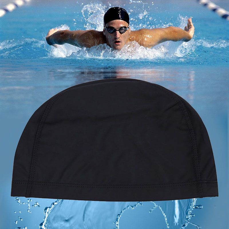 PU Coated Waterproof Enlarged Swimming Cap For Adult Men And Women(Black)