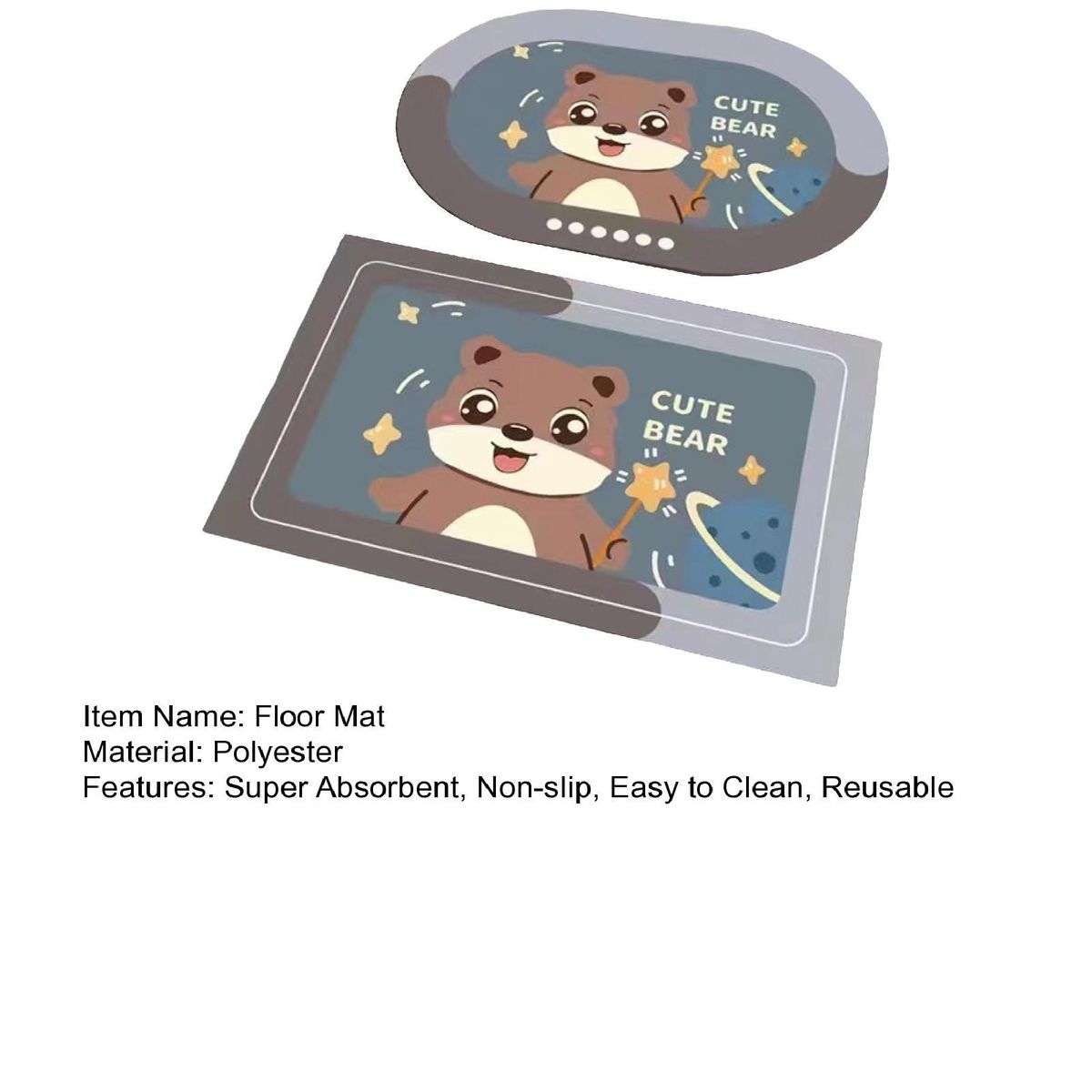 2Pcs Bathroom Rug Cartoon Bear Printing Anti-slip Floor Doormat Decoration Brown