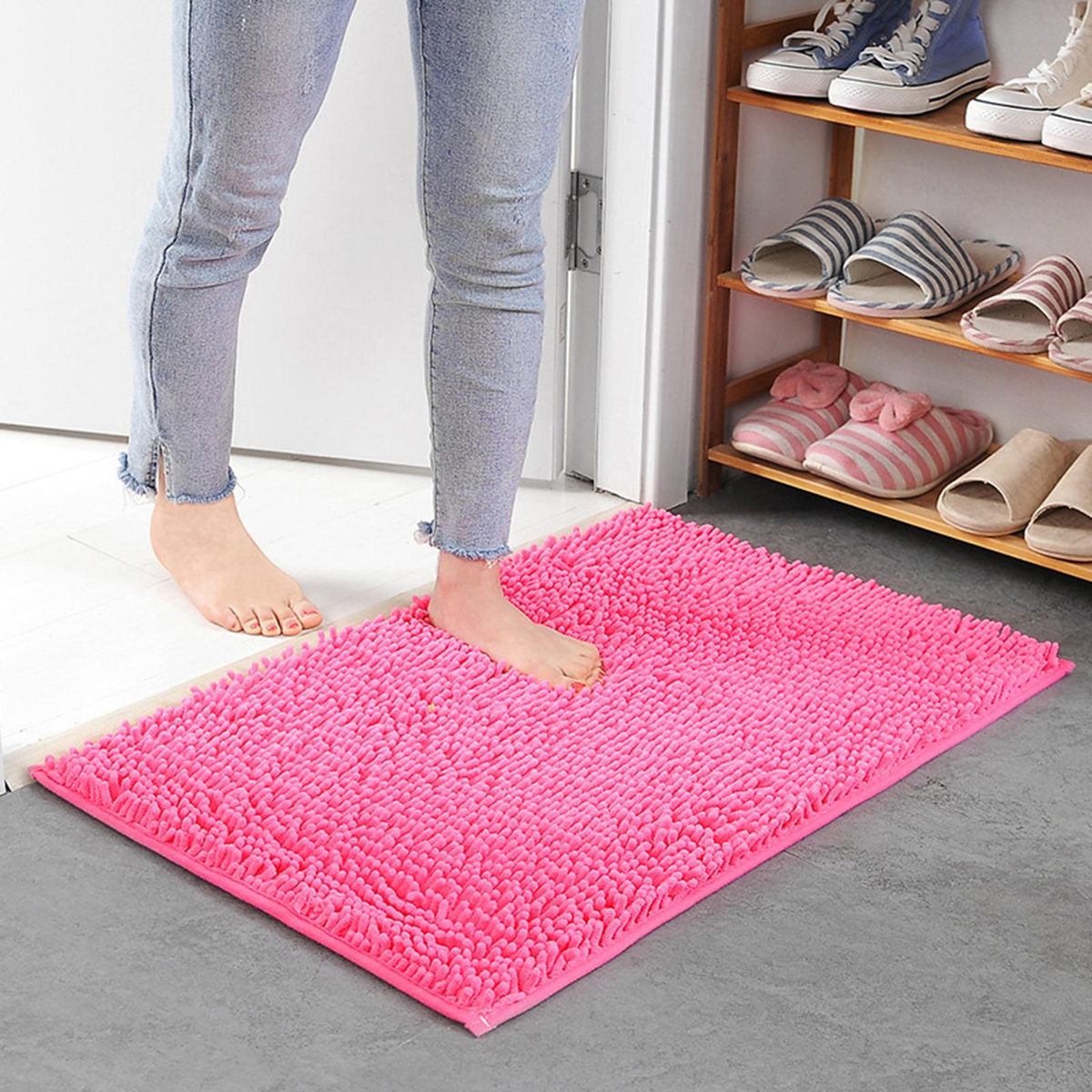 Bath Mat Colorful Tear-Resistant Bathroom Mat Rose Red