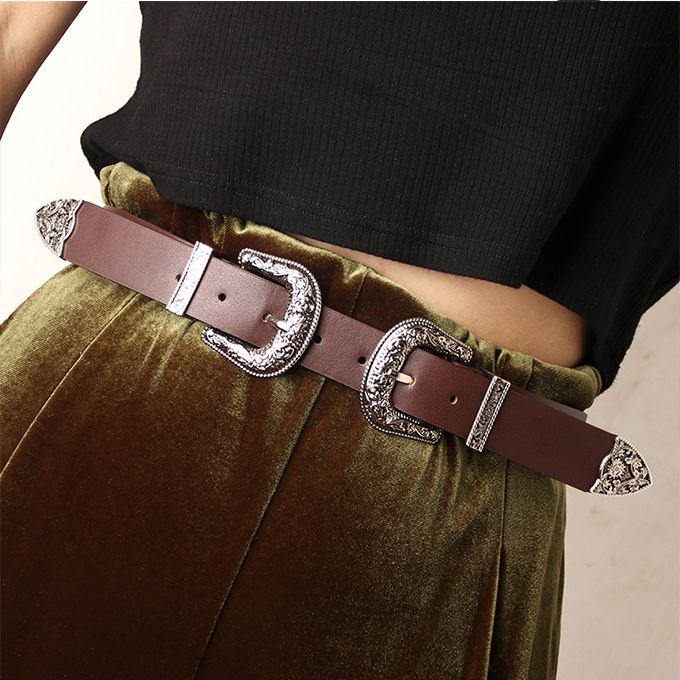 Women's Belt Alloy Buckle Belt All-Matching Jeans Clothing Double Buckle Belt