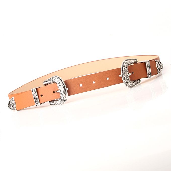 Women's Belt Alloy Buckle Belt All-Matching Jeans Clothing Double Buckle Belt