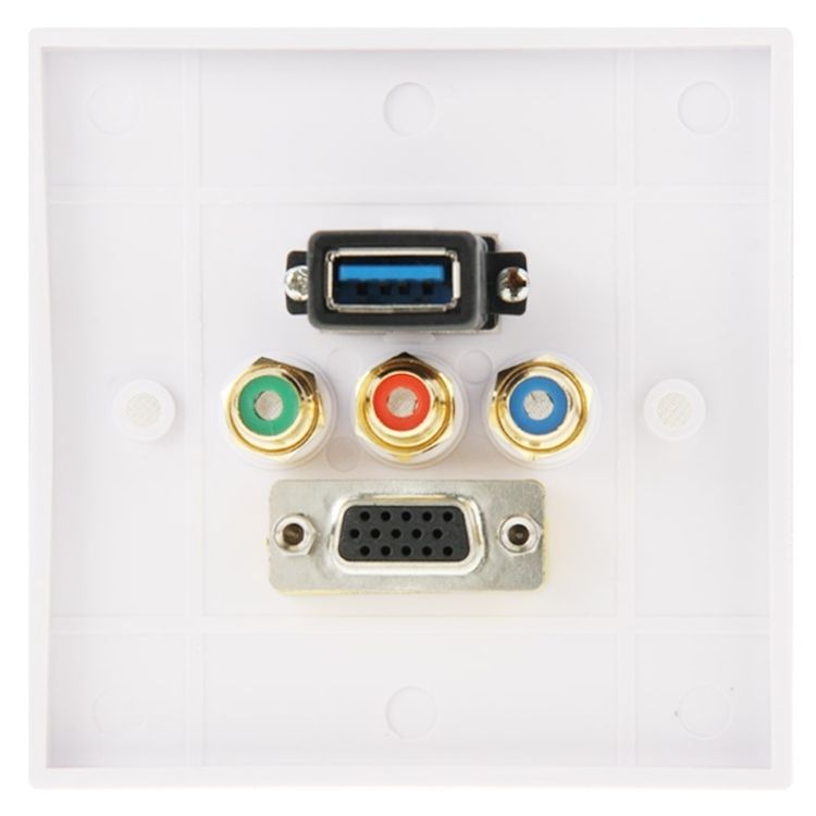 USB 3.0 Female 3 RCA Female VGA Wall Plate Panel