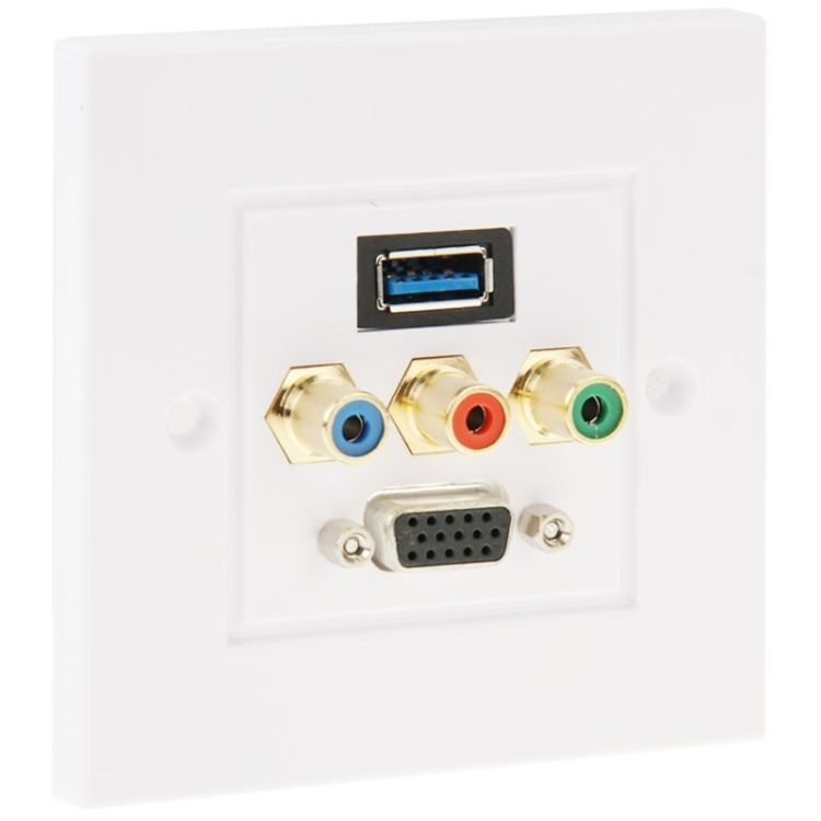 USB 3.0 Female 3 RCA Female VGA Wall Plate Panel