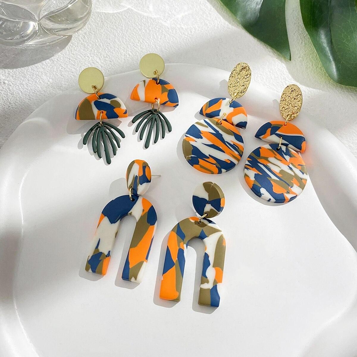 AENSOA Unique Marble Arched Tassel Polymer Clay Earrings for Women  Handmade Abstract Pattern Clay Drop Earrings Jewelry