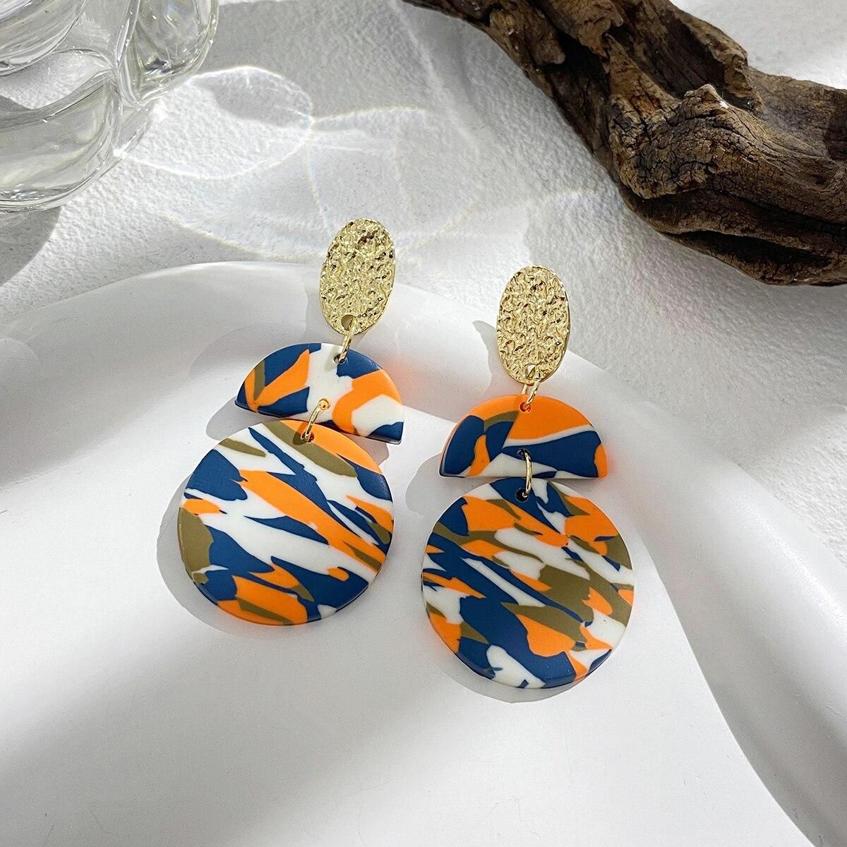 AENSOA Unique Marble Arched Tassel Polymer Clay Earrings for Women  Handmade Abstract Pattern Clay Drop Earrings Jewelry