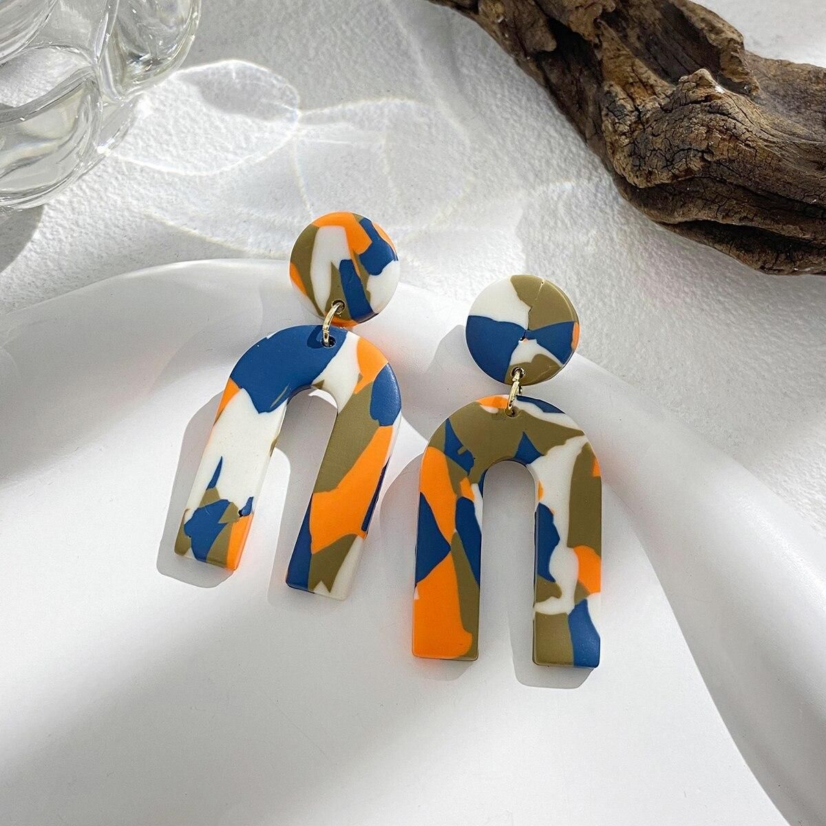 AENSOA Unique Marble Arched Tassel Polymer Clay Earrings for Women  Handmade Abstract Pattern Clay Drop Earrings Jewelry