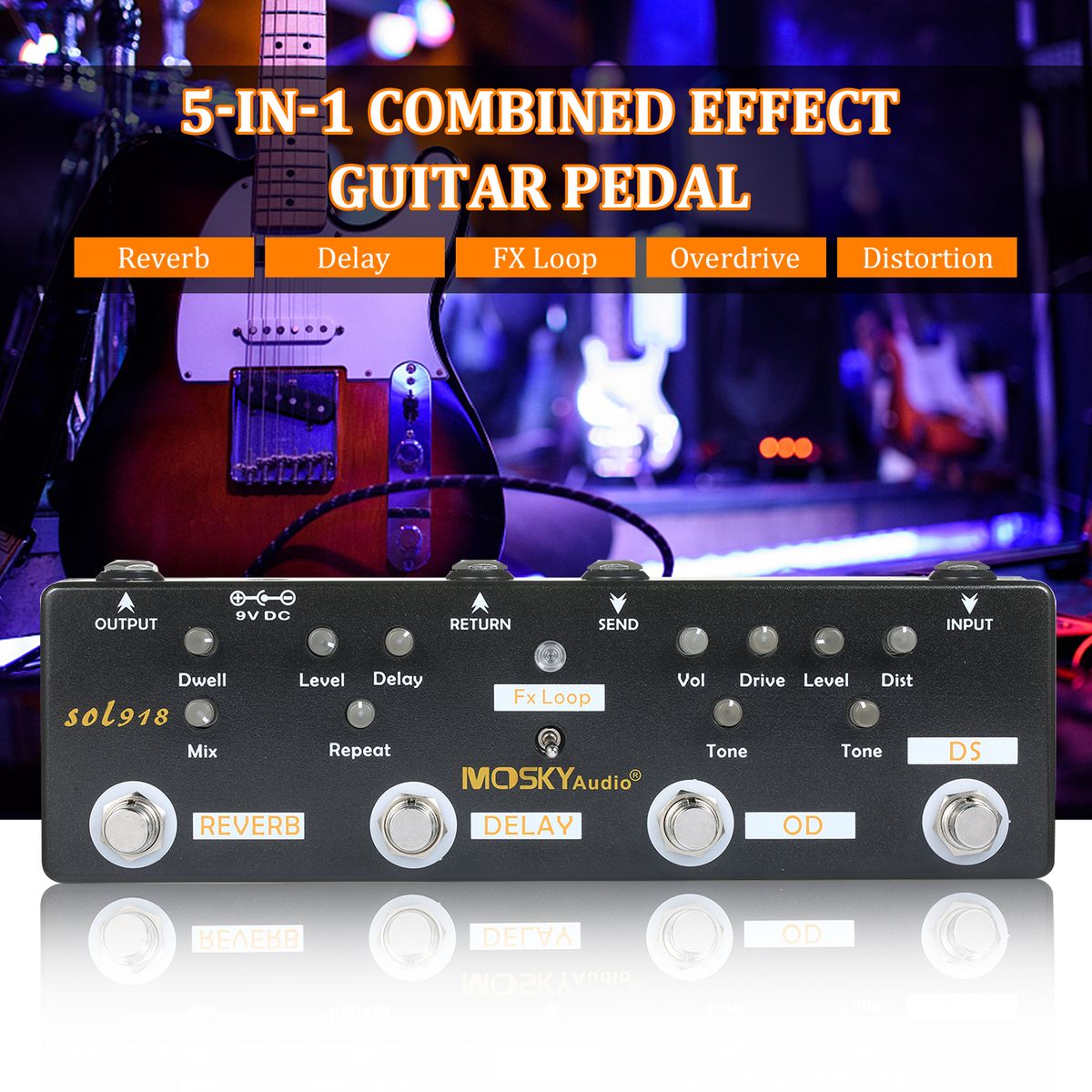MOSKY Audio SOL918 5-in-1 Multi Effect Pedal Combined Effect