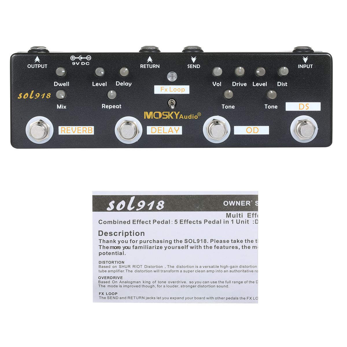MOSKY Audio SOL918 5-in-1 Multi Effect Pedal Combined Effect