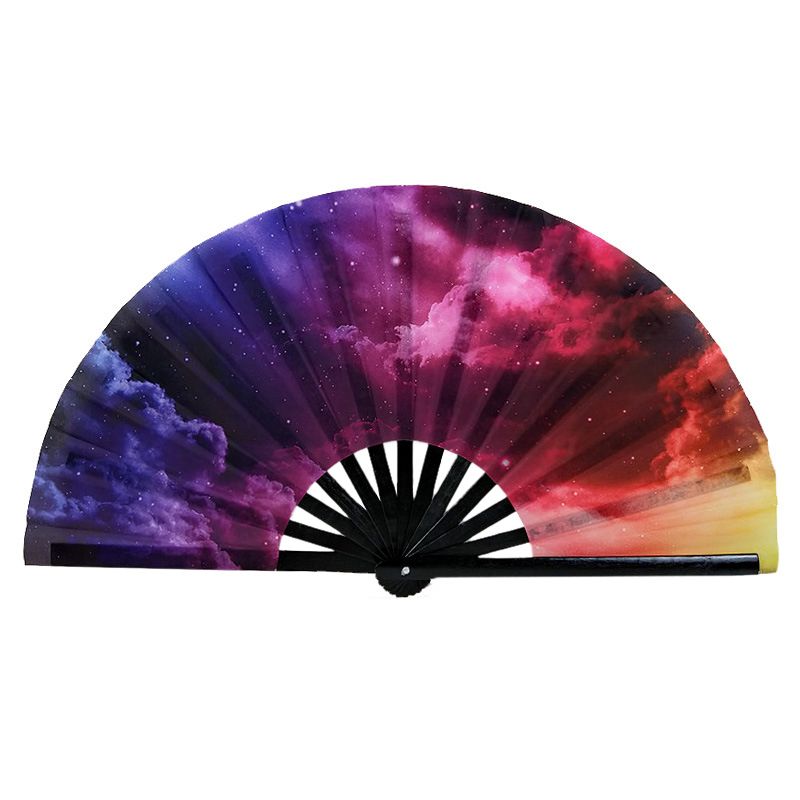 Bone Bamboo Hand Festival Fan Folding Fu Printing Carnival Fan Fan Party Large Supplies Kung Fan Satin
