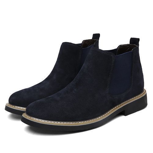 Chelsea Boots Men Top Quality Ankle Boots Male Leather Motorcycle Boots Blue