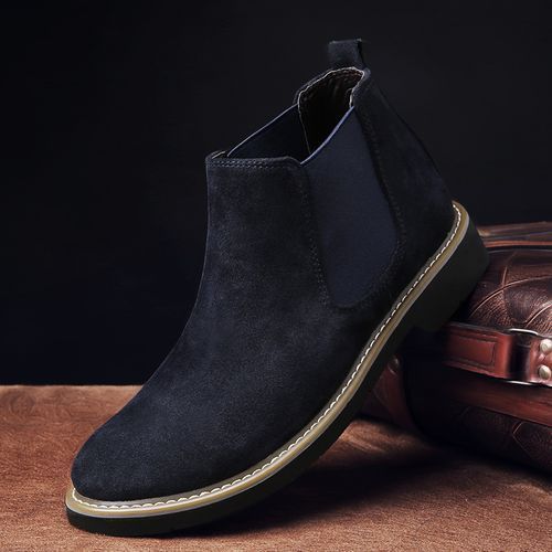 Chelsea Boots Men Top Quality Ankle Boots Male Leather Motorcycle Boots Blue