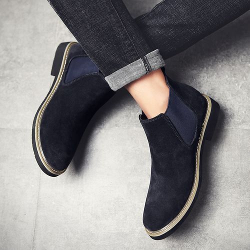 Chelsea Boots Men Top Quality Ankle Boots Male Leather Motorcycle Boots Blue