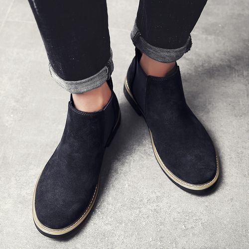 Chelsea Boots Men Top Quality Ankle Boots Male Leather Motorcycle Boots Blue