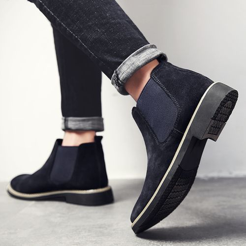 Chelsea Boots Men Top Quality Ankle Boots Male Leather Motorcycle Boots Blue