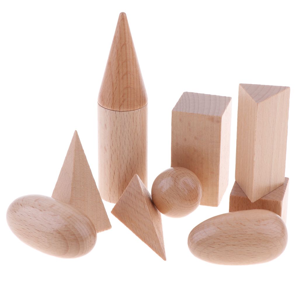 Wooden 3D Shapes Geometric Solid Blocks Preschool Learning Toys, Set