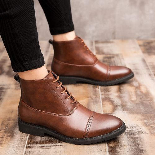Big Size Mens Ankel Top Boots Oxford Derby Boots-Brown