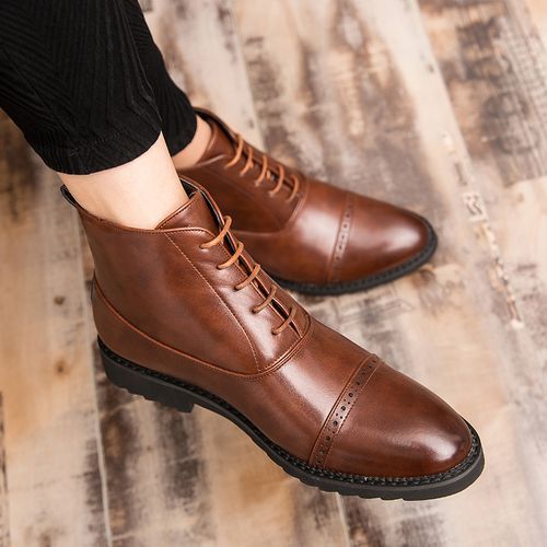 Big Size Mens Ankel Top Boots Oxford Derby Boots-Brown