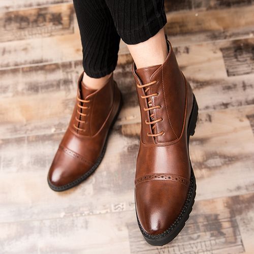 Big Size Mens Ankel Top Boots Oxford Derby Boots-Brown