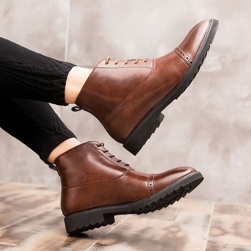 Big Size Mens Ankel Top Boots Oxford Derby Boots-Brown