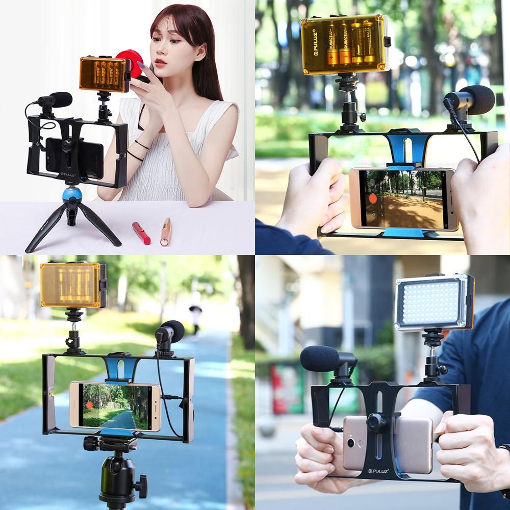 Dual Handheld Filmmaking Recording Vlogging Video Rig Case Stabilizer Film Steady Handle Grip Rig For IPhone ,Smartphones