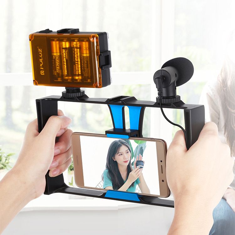 Dual Handheld Filmmaking Recording Vlogging Video Rig Case Stabilizer Film Steady Handle Grip Rig For IPhone ,Smartphones