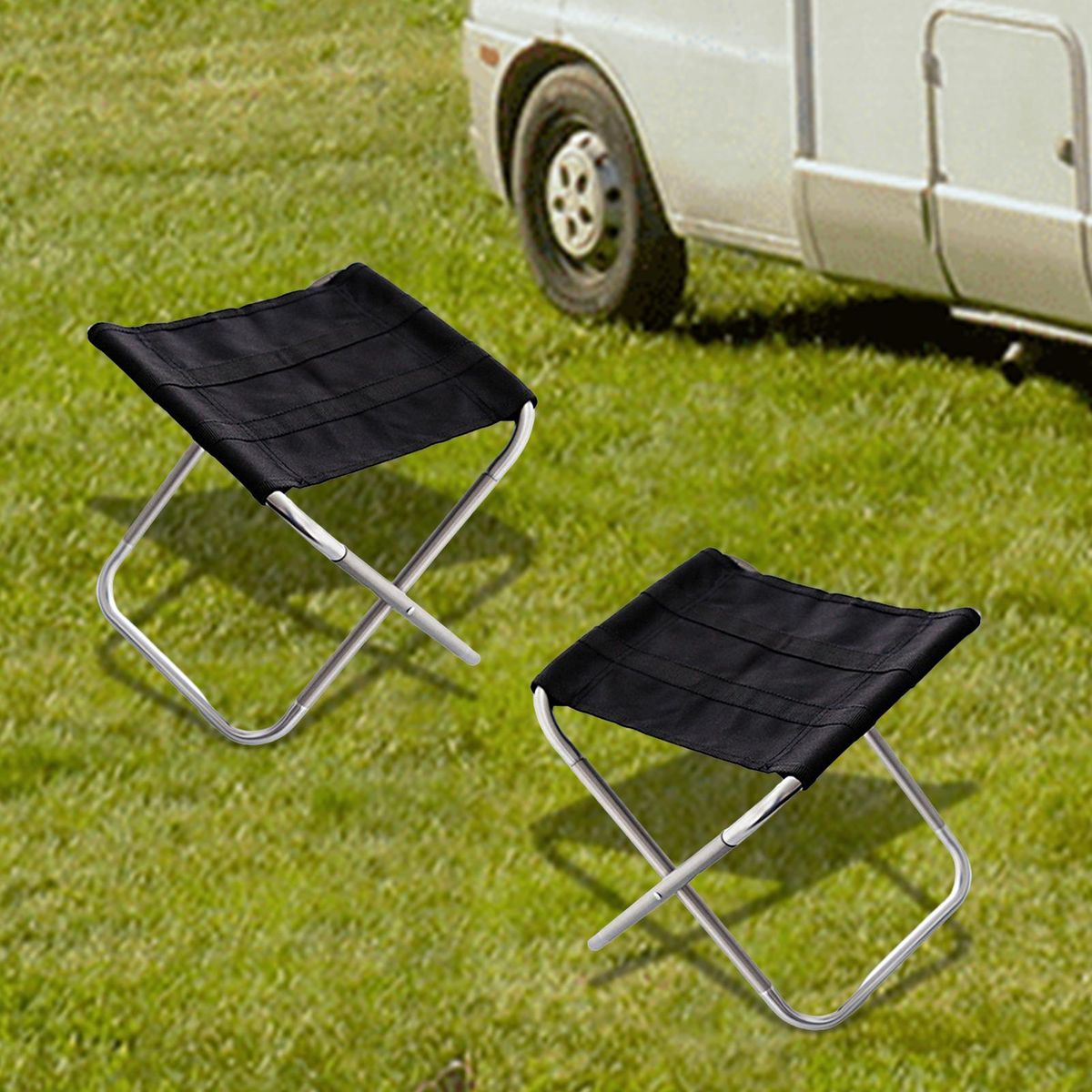 Portable Stool Mini Picnic Fishing Camping Chair Silver