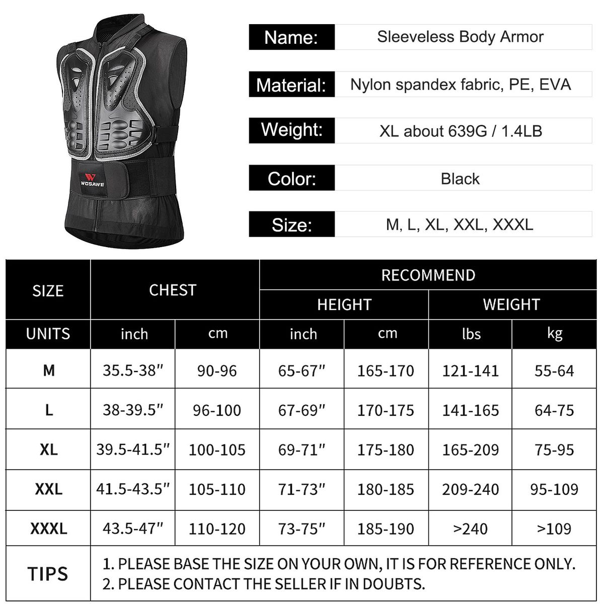 Body Chest Spine Protector Armor Vest for Skiing Skating Motorcycling Mountain Biking