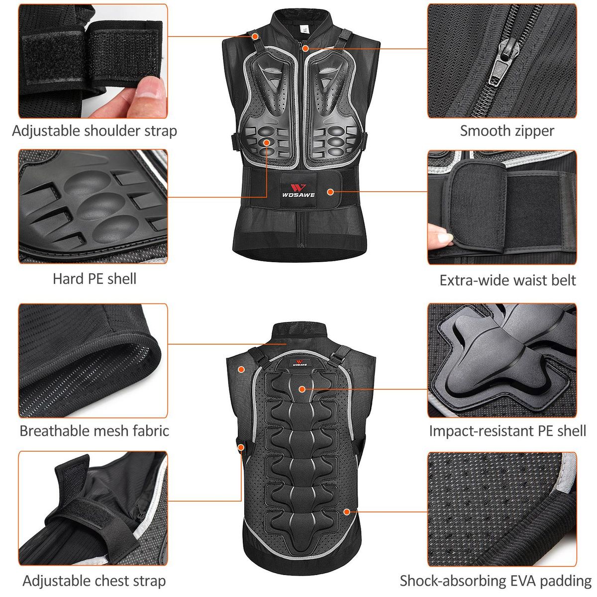 Body Chest Spine Protector Armor Vest for Skiing Skating Motorcycling Mountain Biking