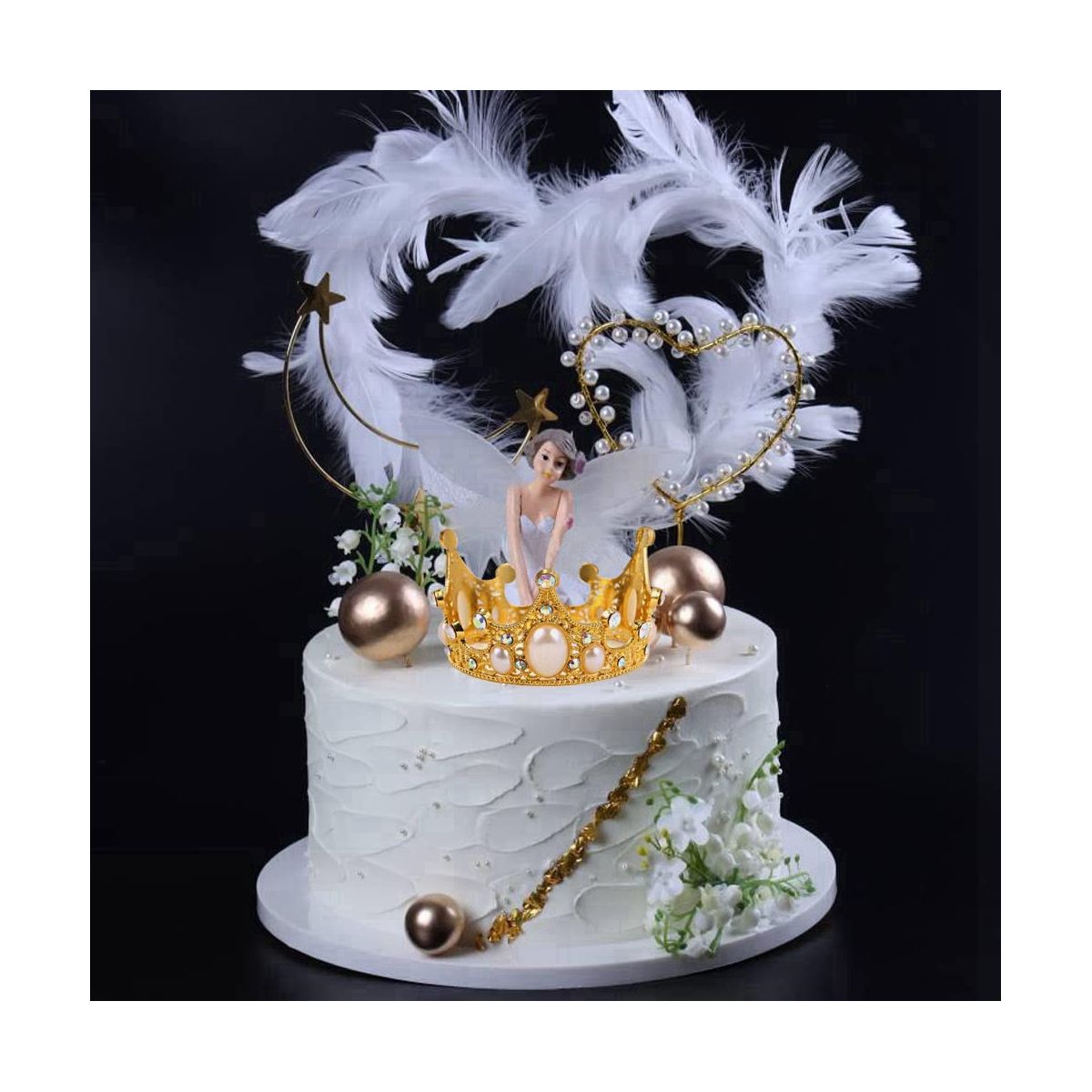 4Pcs Gold Crown Cake Topper Princess Crown Cake Decorations