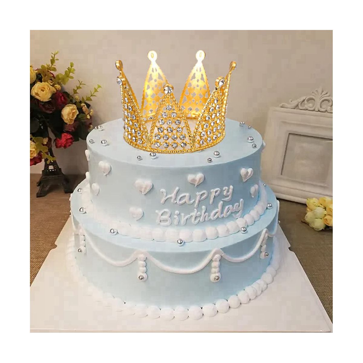 4Pcs Gold Crown Cake Topper Princess Crown Cake Decorations