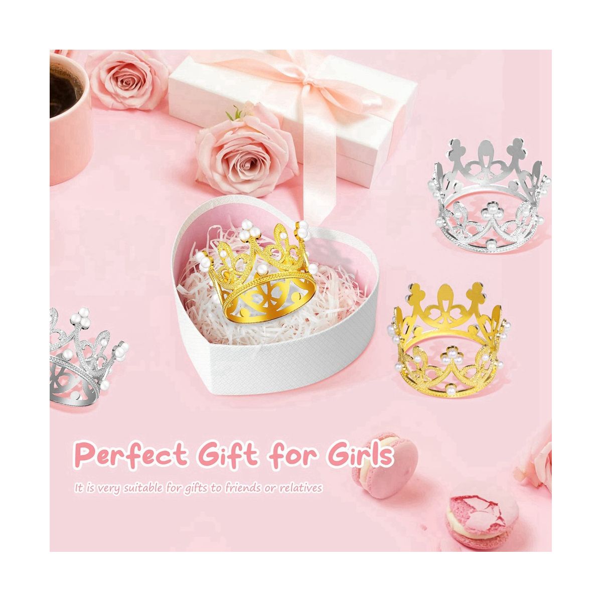 12 PCS Gold Silver Mini Crown Birthday Cake Topper with