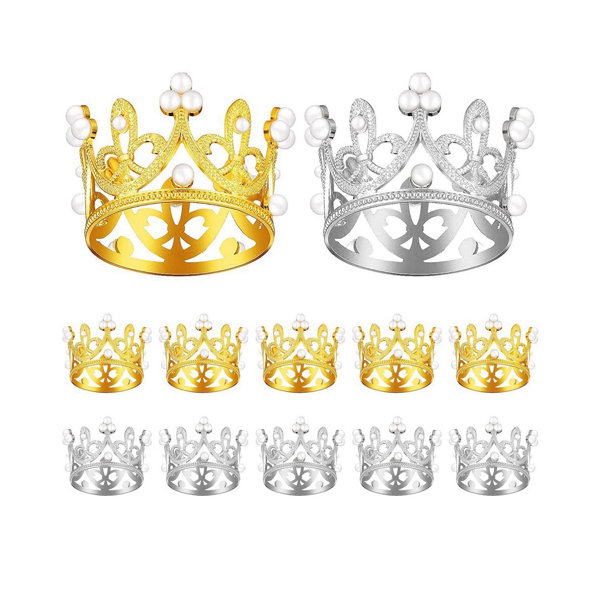12 PCS Gold Silver Mini Crown Birthday Cake Topper with