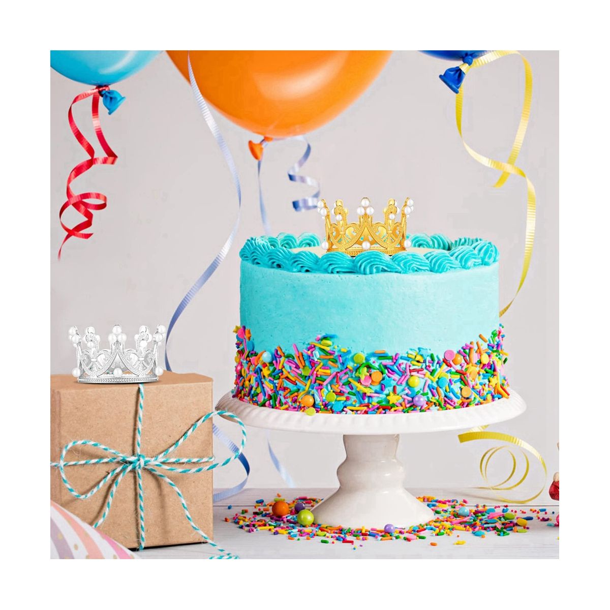 12 PCS Gold Silver Mini Crown Birthday Cake Topper with