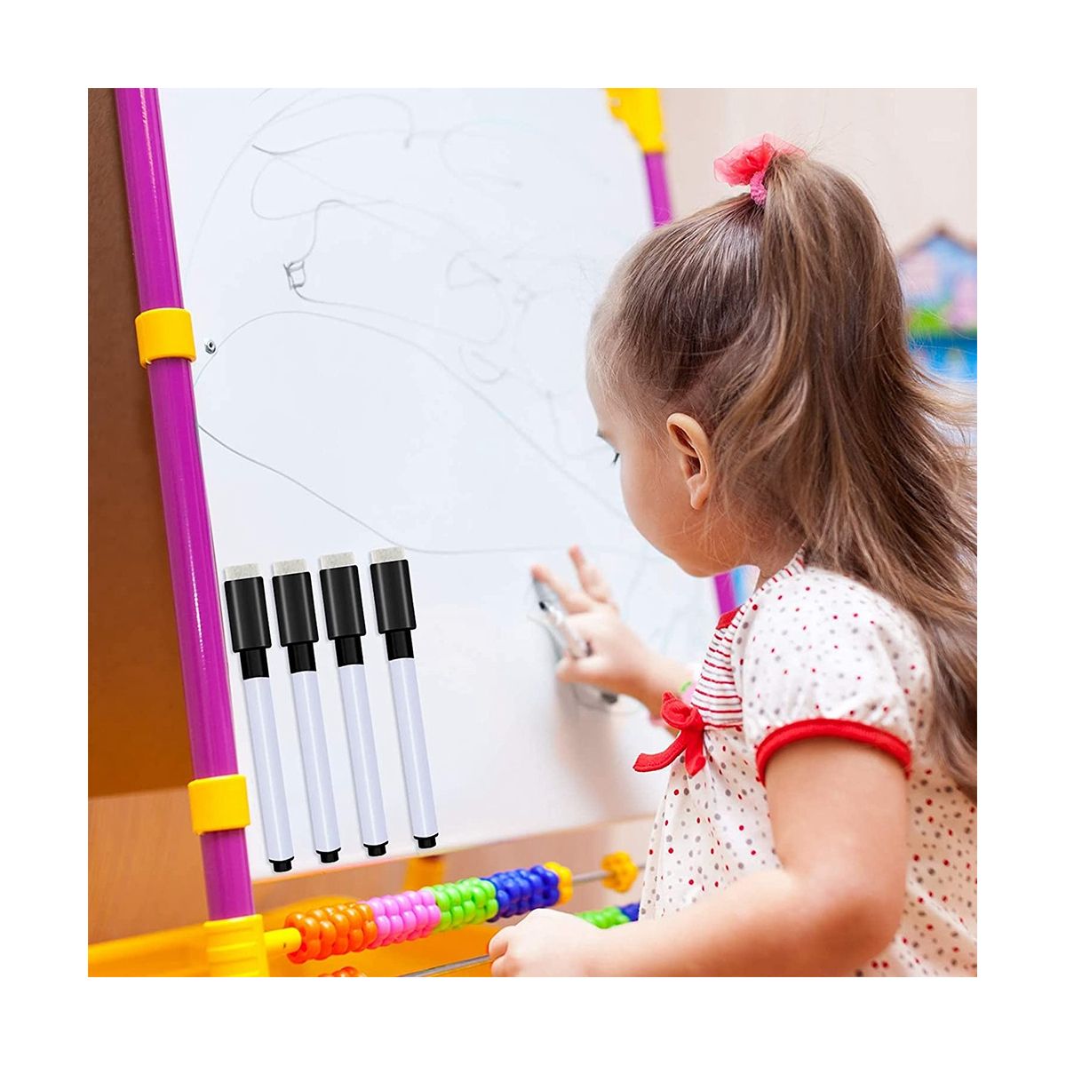 Magnetic Dry Erase Markers Whiteboard Erase Marker with Erasers Cap for School and Office 60 Pieces