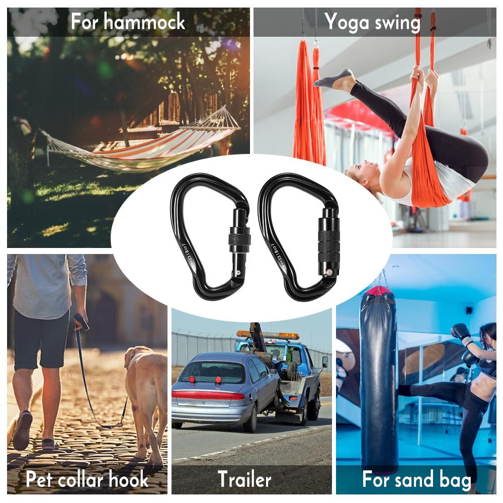 23KN Auto Locking Gate Carabiner Heavy Duty D Shape Buckle Pack D-ring Carabiner Climbing Rappelling Hammock Locking Clip